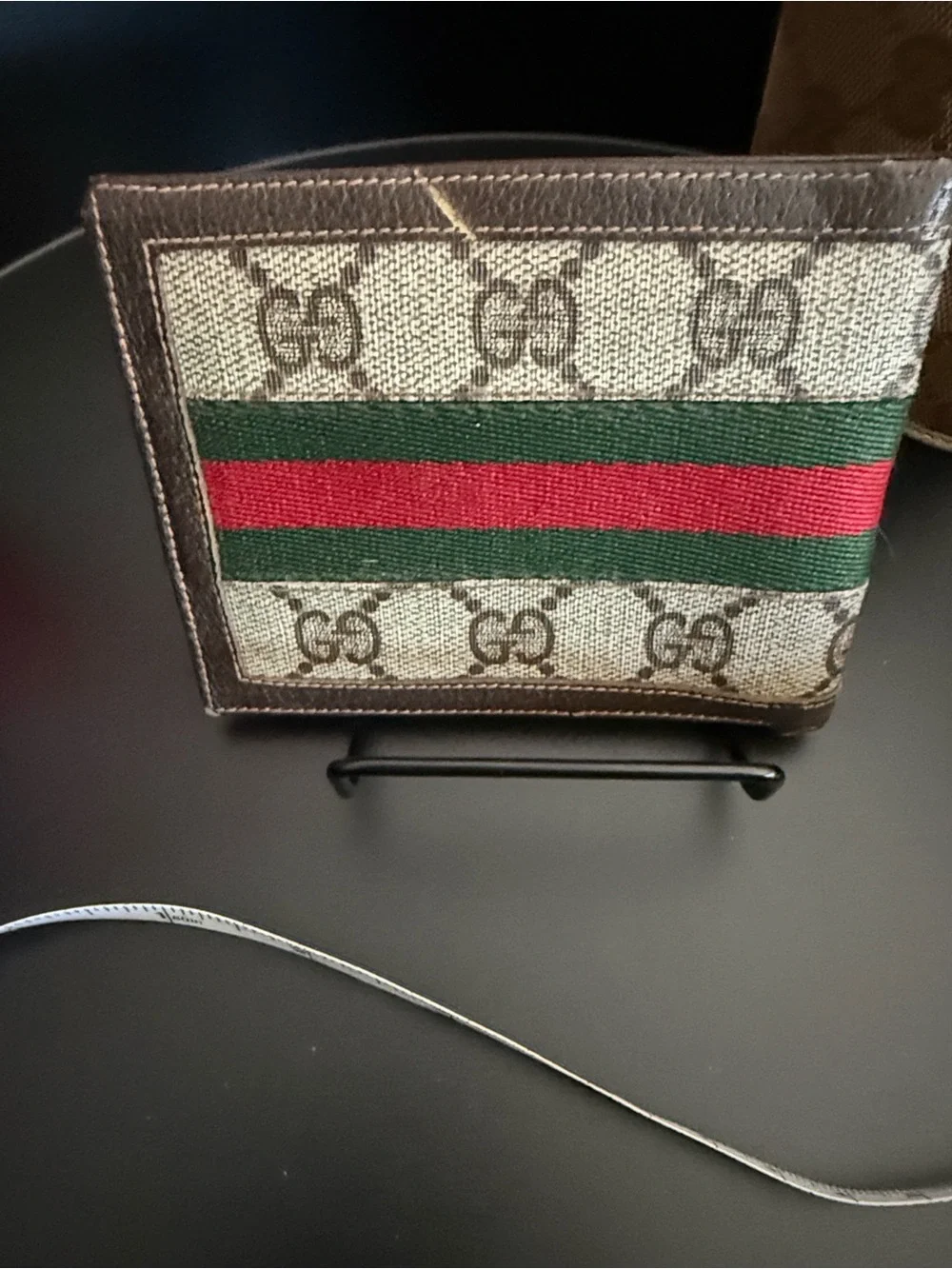 Gucci Brown GG Canvas Wallet with Green and Red Web Stripe